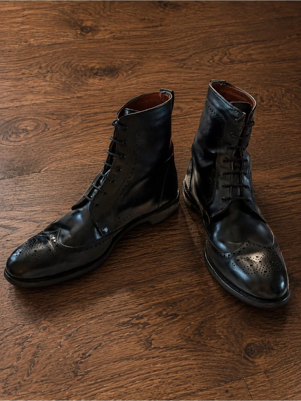 Allen Edmonds Black Leather Wingtip Brogue Boots Size 13 B Dainite Sole